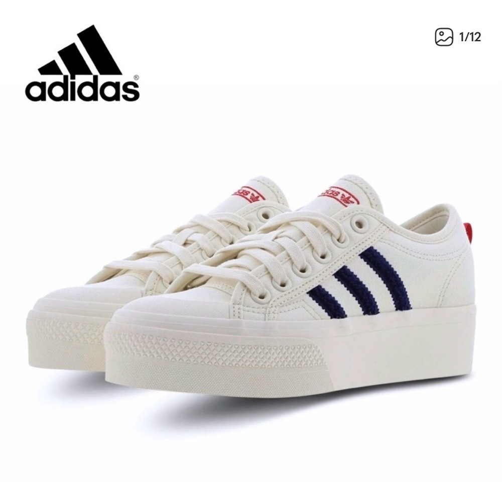 Adidas Women's Cream and Navy Platform Sneakers